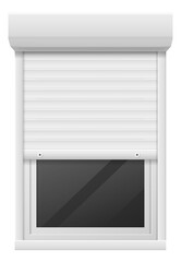 Window frame with half open blinds. Rolling shutter template