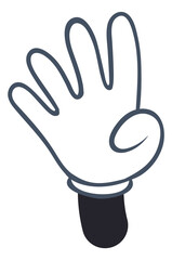 Cartoon hand showing four fingers. White glove arm