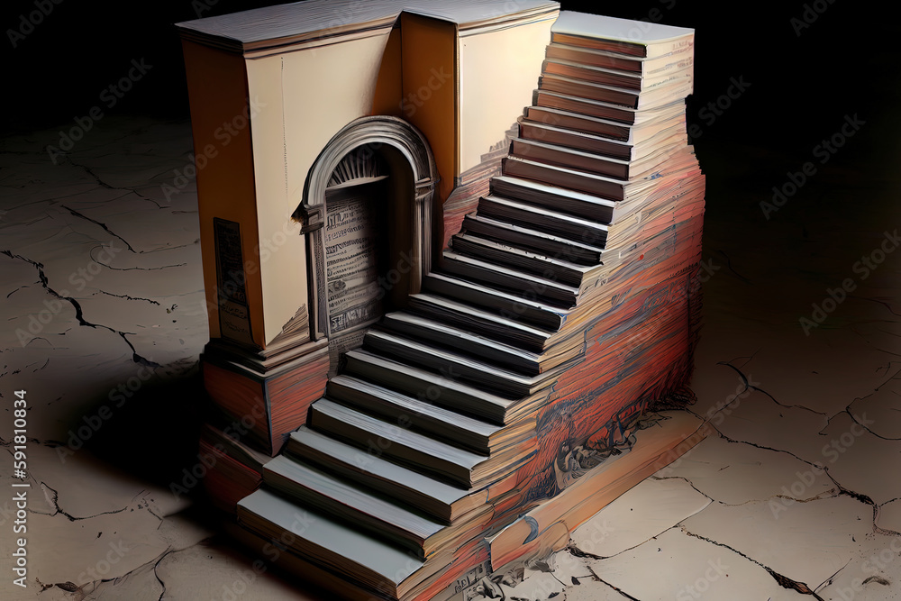 Poster steps made out of books. generative ai