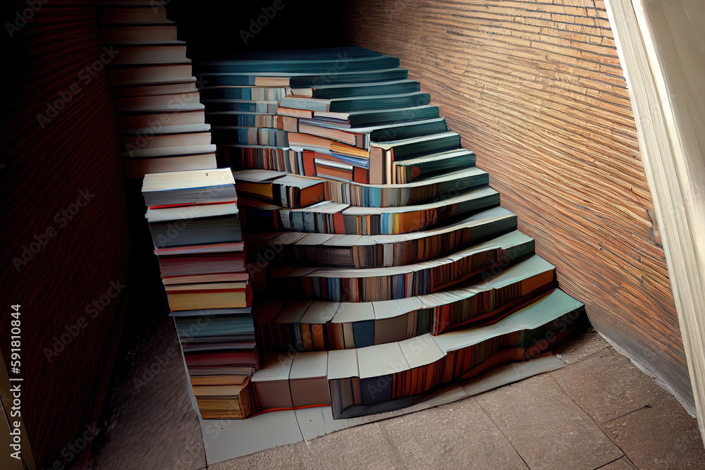 Poster steps made out of books. generative ai