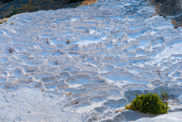 Original natural travertine pools and terraces in Pamukkale. Cotton castle in Denizli. Southwestern Turkey. Pamukkale most visited attraction in Turkey.