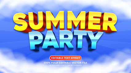 Summer party yellow blue 3d editable modern text effect celebration