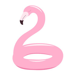 Pink flamingo swimming pool ring, tropical bird shape inflatable,  float. Summer vacation holiday rubber object