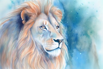 A watercolor painting of the head of a lion. Generative AI