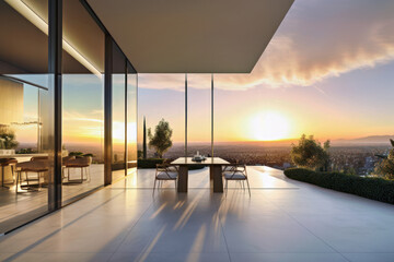 Fototapeta premium Resort hotel balcony and beautiful view, Generative AI