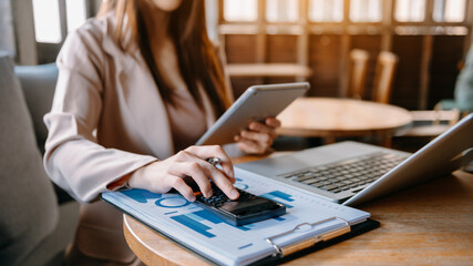 Business accountant or financial expert analyze business report graph and finance chart. banking...