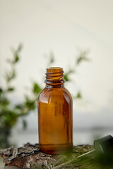 Dropper glass bottle Mock-Up. Liquid pipette oil or serum elixir, hyaluronic acid. Natural beauty treatment