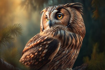 eagle owl in the night enjoys nature, black sky, night hunt, Safe Atmosphere, HQ  photorealistic landscape, 4K, Animal Wallpaper, Generative AI