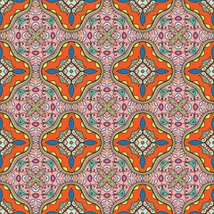 Hand drawn seamless graphic pattern, colorful artistic background with floral and geometric elements. Doodle ethnic mandala ornament for textile fabric, paper print. Surface texture 