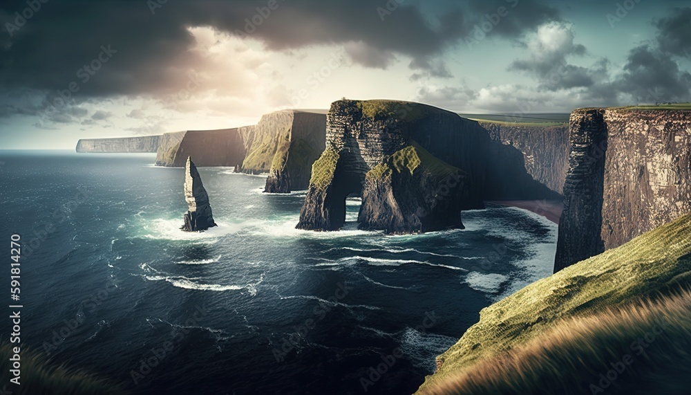 Poster Beautiful views from the edge of the Cliffs of Moher Generative AI