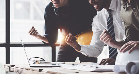 Foreman or Civil engineer put their hand to working together. industry professional team and engineer concept