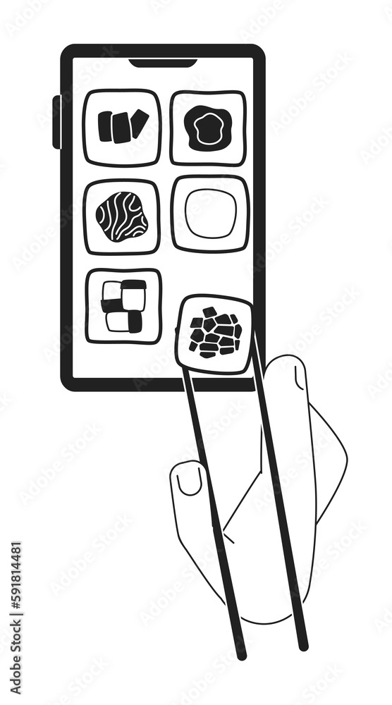 Poster japanese fast food order online monochrome concept vector spot illustration. editable 2d flat bw car