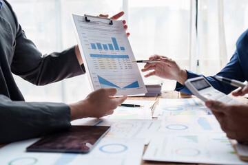 Group of Businessman or Accountant checking finance data document for investigation of corruption account. Anti Bribery concept