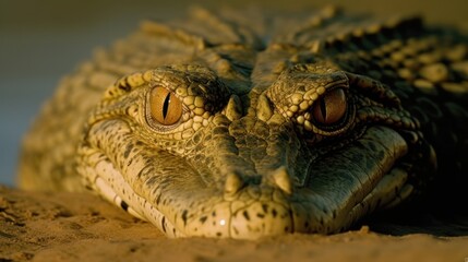 Obraz premium Close-up of a crocodile's head in the river. Generative AI