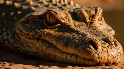 Obraz premium Close-up of a crocodile's head in the river. Generative AI