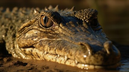 Close-up of a crocodile's head in the river. Generative AI