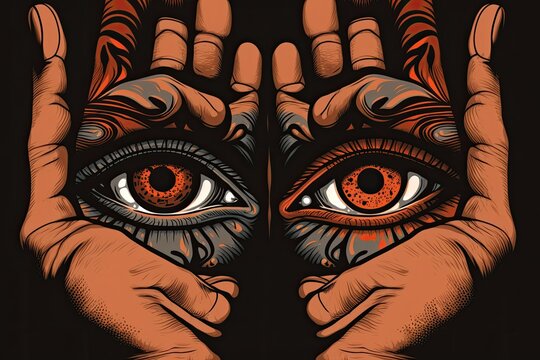 two hands holding up a pair of eyes as if offering a new perspective. Generative AI