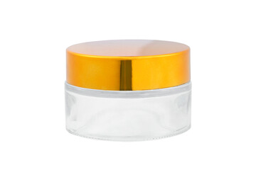 Blank packaging clear cosmetic cream pot or glass jar isolated on white background with clipping path ready for product design. Full Depth of field. Focus stacking