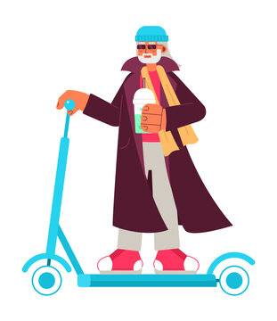 Senior hipster achieving healthy aging semi flat colorful vector character. Active living. Editable full body person on white. Simple cartoon spot illustration for web graphic design and animation