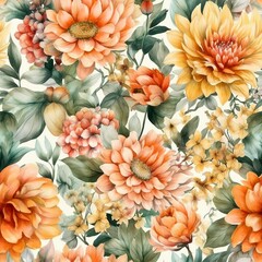 infinite pattern with watercolor pastel tone flowers 