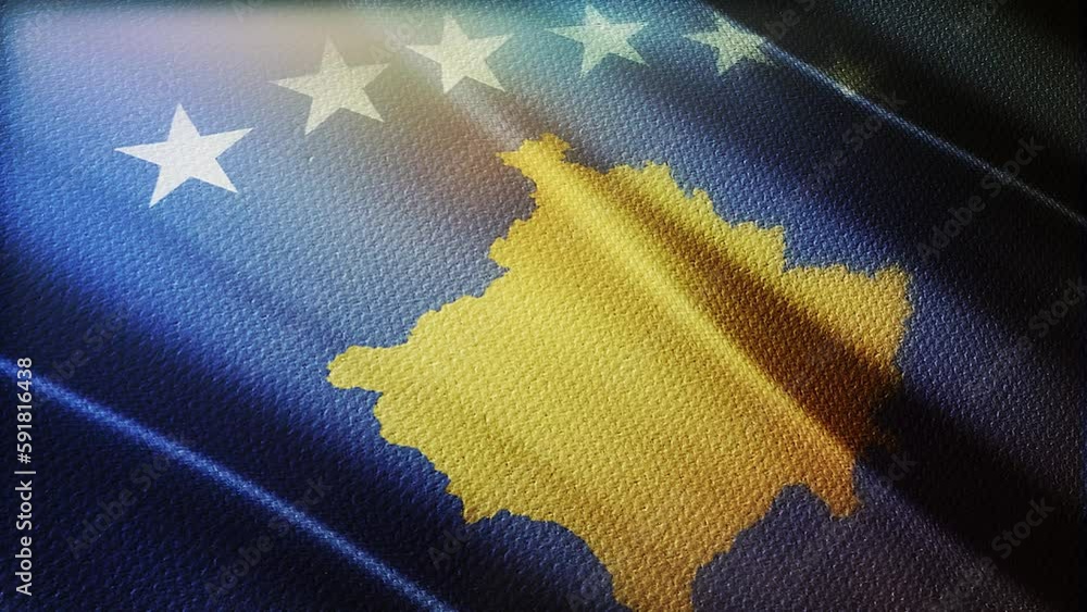 Poster 3d animation of the national flag of kosovo waving in the wind, flag seamless loop animation