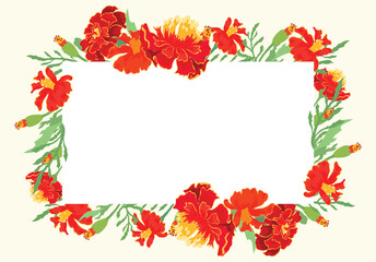 Isolated frame with hand drawn garden flowers