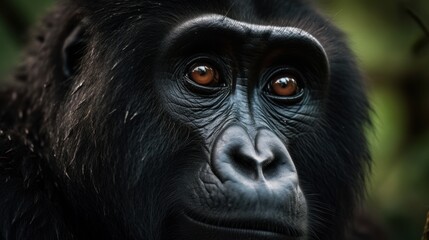 Obraz premium Close-up of a gorilla's face in the jungle. Generative AI