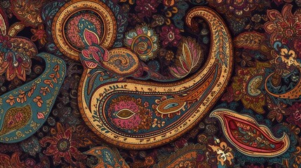 Indian paisley traditional pattern background texture design, wallpaper, indian art, seamless tile, Generative AI