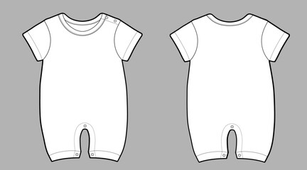 Short sleeve kids bodysuit, CAD, fashion flat template. Fashion technical illustration for garment production unit.