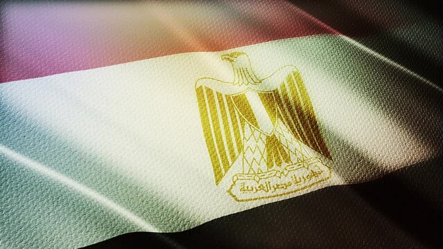 3D animation of The National flag of Egypt waving in the wind., flag seamless loop animation