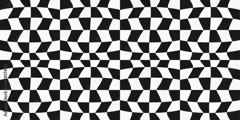 Aufkleber Checkered cell shapes, black and white pattern. Racing flag seamless and vector pattern. The abstract chessboard looks like a racing flag.
