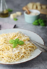 Spaghetti with italian cheese pecorino romano	
