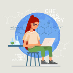remote homeschooling chemistry, girl study online at home, education