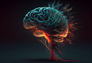 Human brain and synopses on a dark background. AI genarated