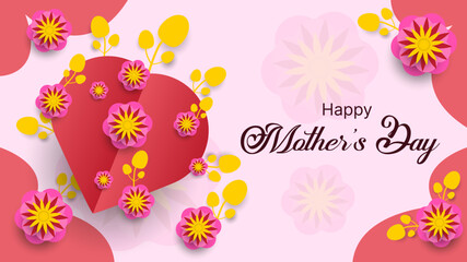 mother's day greeting card with flowers and heart shapes. vector illustration