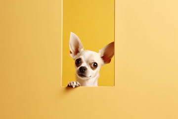 Portrait of a cute Chihuahua dog isolated on minimalist background with copy space/negative space