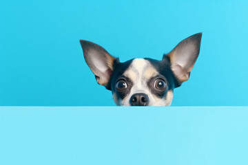 Portrait of a cute Chihuahua dog isolated on minimalist background with copy space/negative space