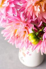 Pink dahlias, beautiful summer flowers in a vase