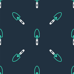 Line Garden trowel spade or shovel icon isolated seamless pattern on black background. Gardening tool. Tool for horticulture, agriculture, farming. Vector