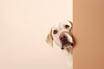 Portrait of a cute Labrador Retriever dog isolated on minimalist background with copy space/negative space