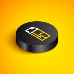 Isometric line Lighter icon isolated on yellow background. Black circle button. Vector