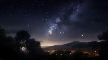 Naklejka premium Night Sky Landscape, Generative AI, Illustration