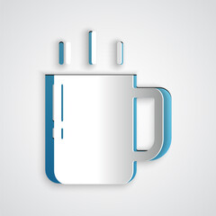 Paper cut Coffee cup icon isolated on grey background. Tea cup. Hot drink coffee. Paper art style. Vector