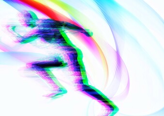 スポーツの概念で走る人のシルエットに画像効果を合成した3dイラスト