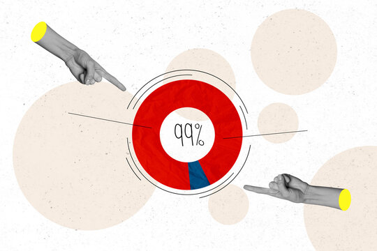 Creative collage image of two black white colors arms point fingers loading chart diagram 99 percent isolated on painted background