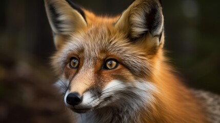 Fototapeta premium Close-up of a red fox's face in the forest. Generative AI