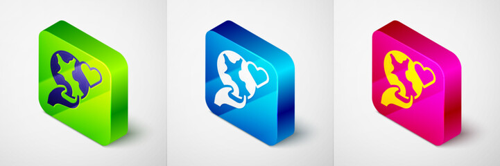 Isometric Human hand holding Earth globe icon isolated on grey background. Save earth concept. Square button. Vector