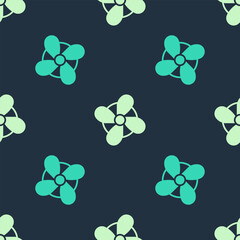 Green and beige Boat propeller, turbine icon isolated seamless pattern on blue background. Vector