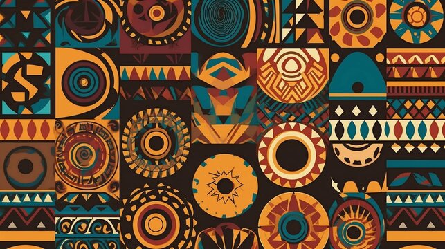 African tribal patterns, background texture design, print, web illustration, traditional art, Generative AI