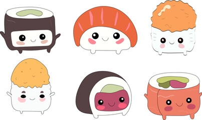 cute hand drawn sushi rolls